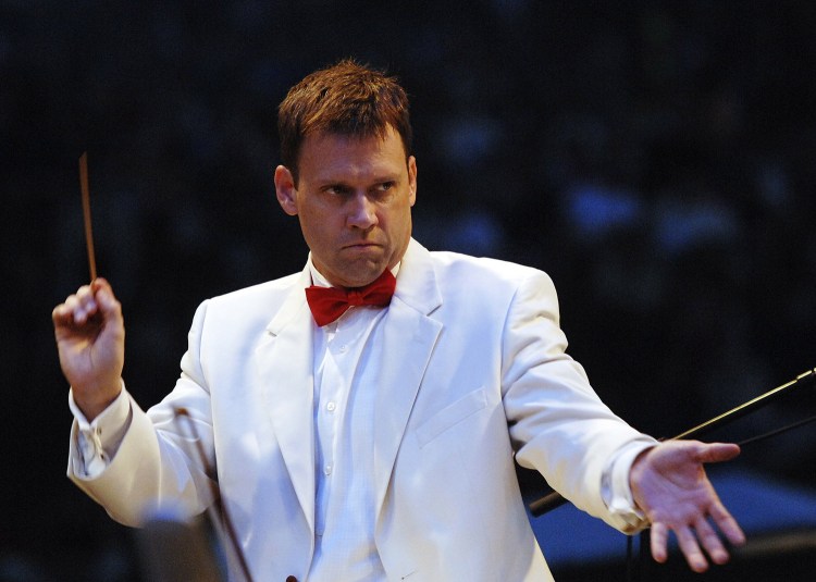 Robert Moody, seen conducting the Portland Symphony Orchestra in February 2015, will complete his 10th season before conducting his final concert with the PSO on May 11, 2018.