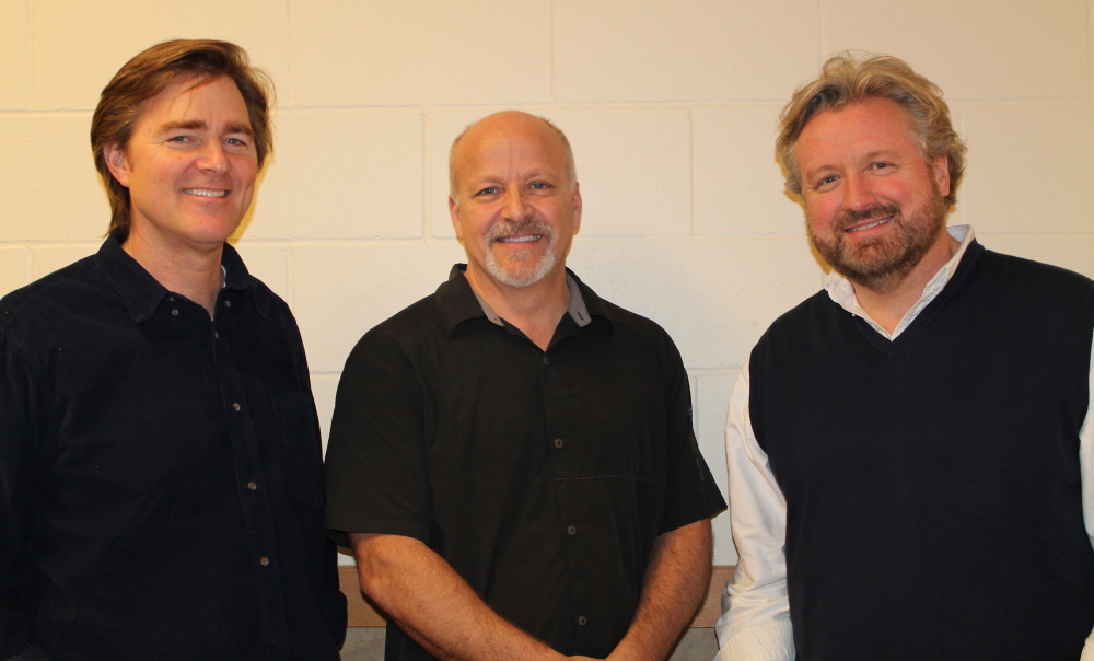 Dan Merrill, left, David Good and Don Campbell shared their talents with an audience at Westbrook Performing Arts Center to benefit My Place Teen Center.