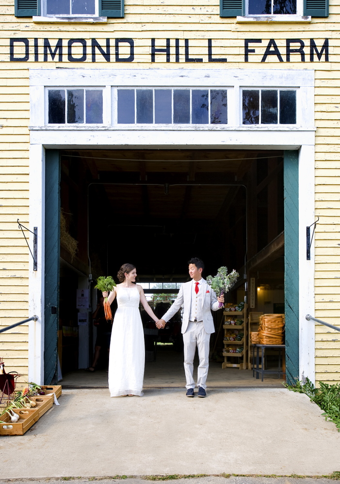 Chelsea Conaboy and husband Yoon Byun on their wedding day at Dimond Hill Farm in Concord, N.H.