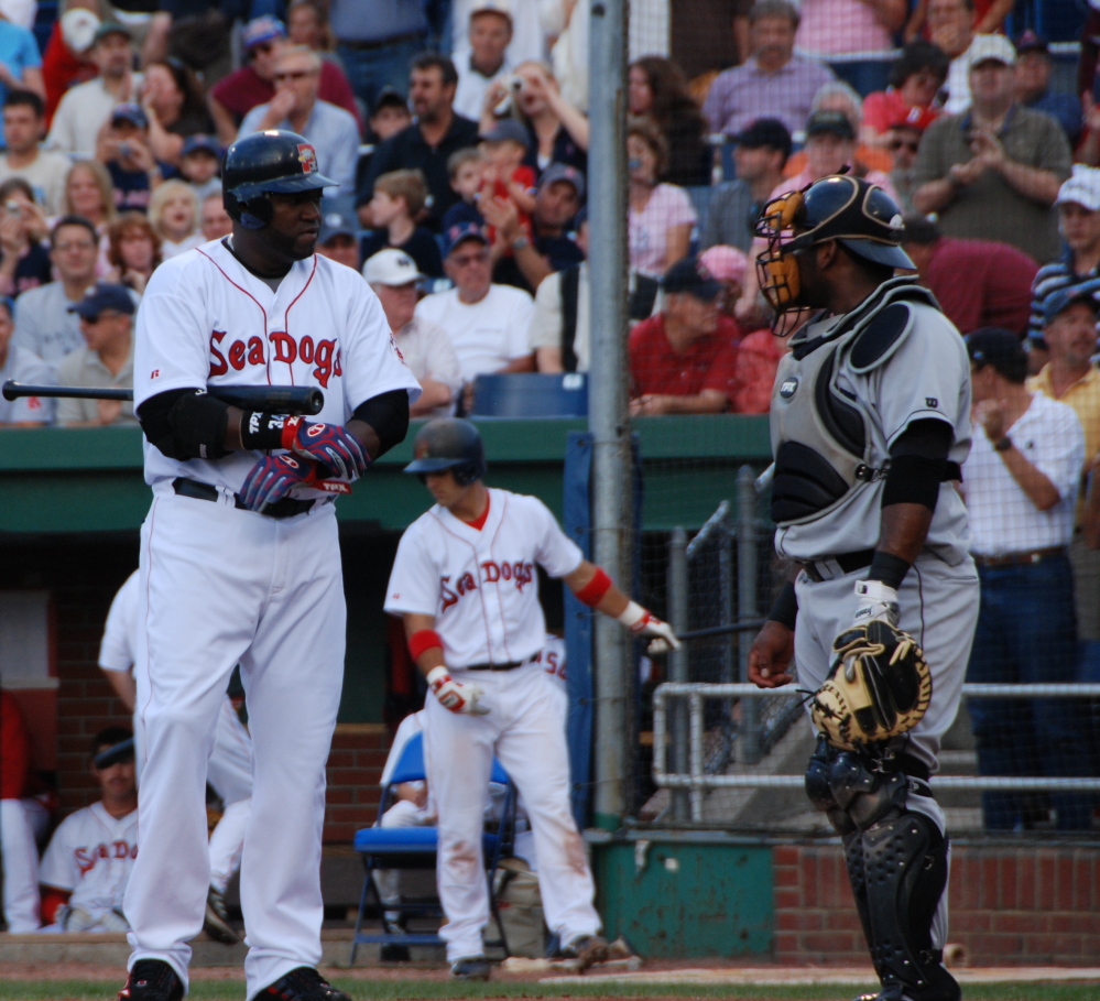 In July 2008, David Ortiz was with the Portland Sea Dogs on a three-game rehab stint at Hadlock Field, not realizing he was running into a future teammate for the first time. Pablo Sandoval was the Connecticut catcher and yes, they talked.