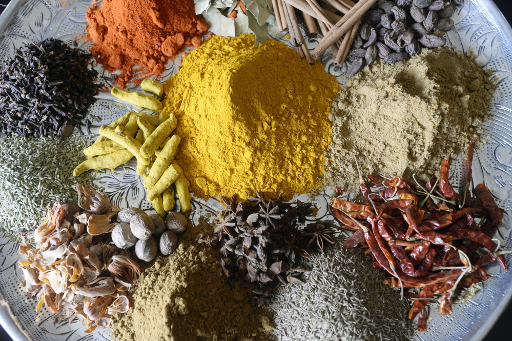 A spice tray at Tulsi Restaurant in Kittery.