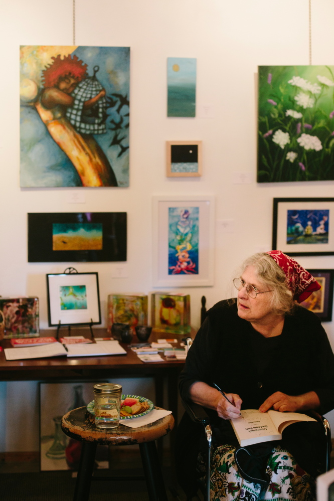 Carolyn Chute signs books and greets fans Saturday at the Blackbird Gallery and Studio in North Berwick.