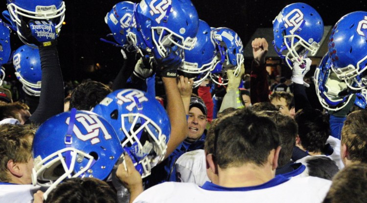 Helmets in the air and spirits high, Oak Hill celebrated a regional semifinal playoff win over Dirigo last season, one step on the way to a victory over Maine Central Institute in the Class D state championship game.