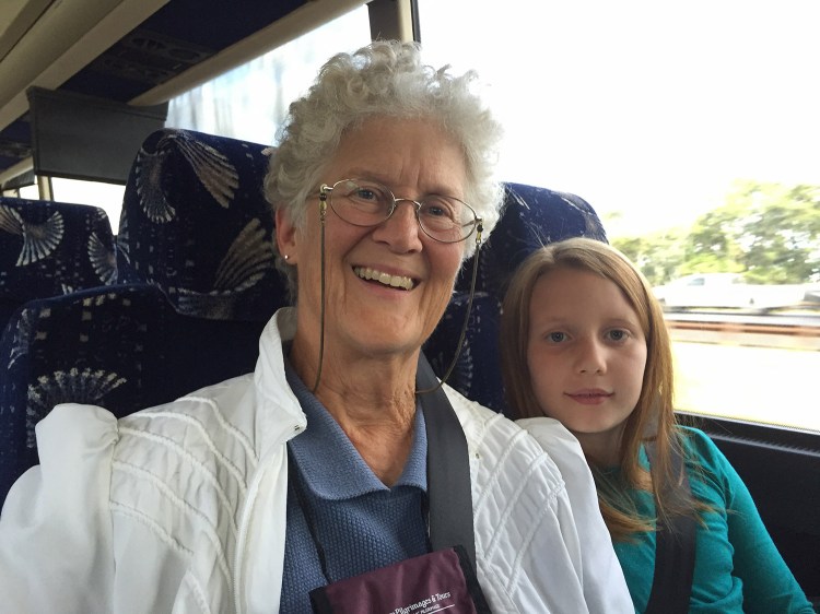 Katherine Lane of Surry and Sabine O'Malley of Portland, grandmother and granddaughter, went to see Pope Francis this weekend in Philadelphia. Lane said she went because she wants the crowd that greets Francis on Sunday to be as large as possible.