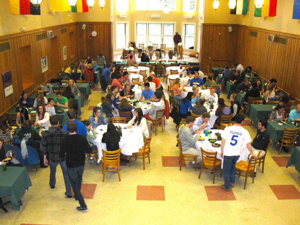 Seventy percent of the meals served in Foss Dining Hall at Colby College in Waterville are vegetarian and vegan. Foss is one of three dining halls on campus. The other two feature menus that are 20 percent vegetarian.