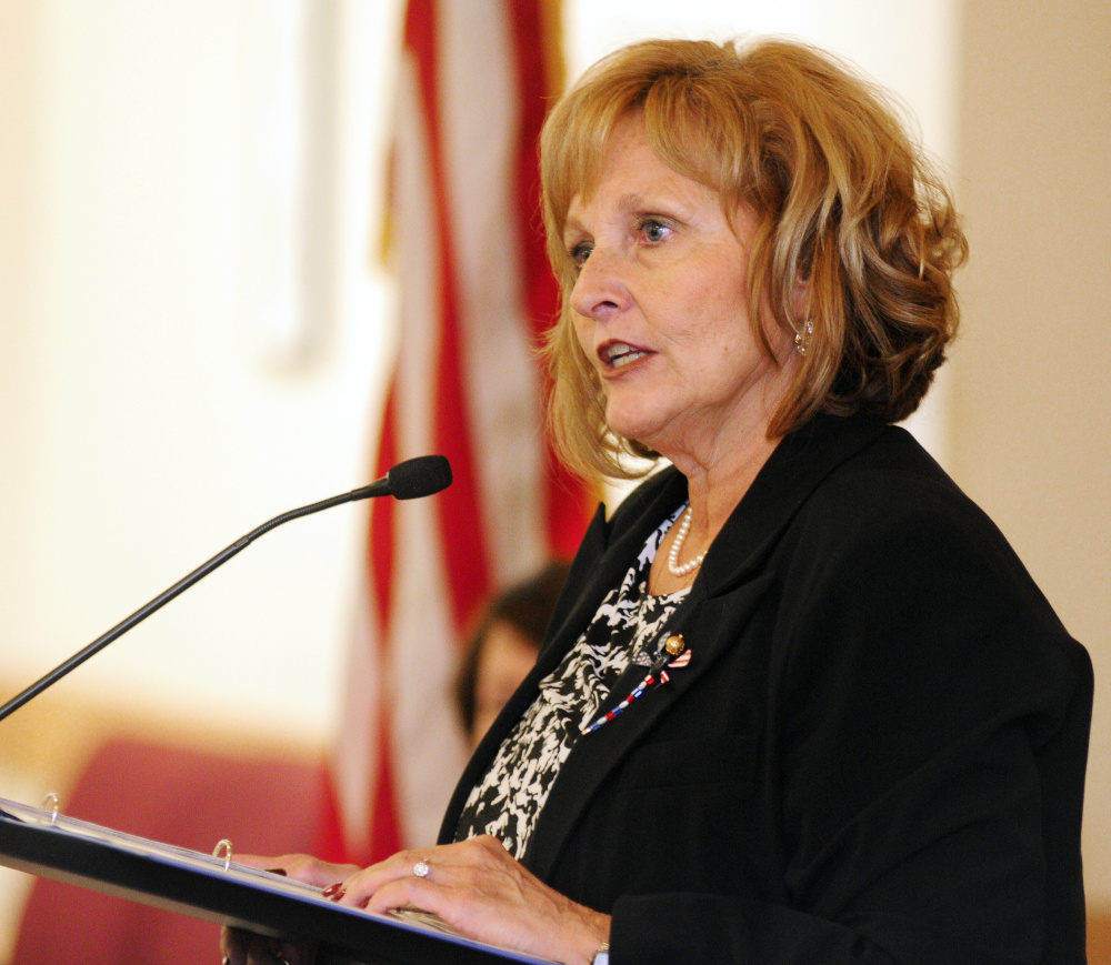 Maine first lady Ann LePage speaks during a veterans’ event Tuesday in the Randall Center at the University of Maine at Augusta.