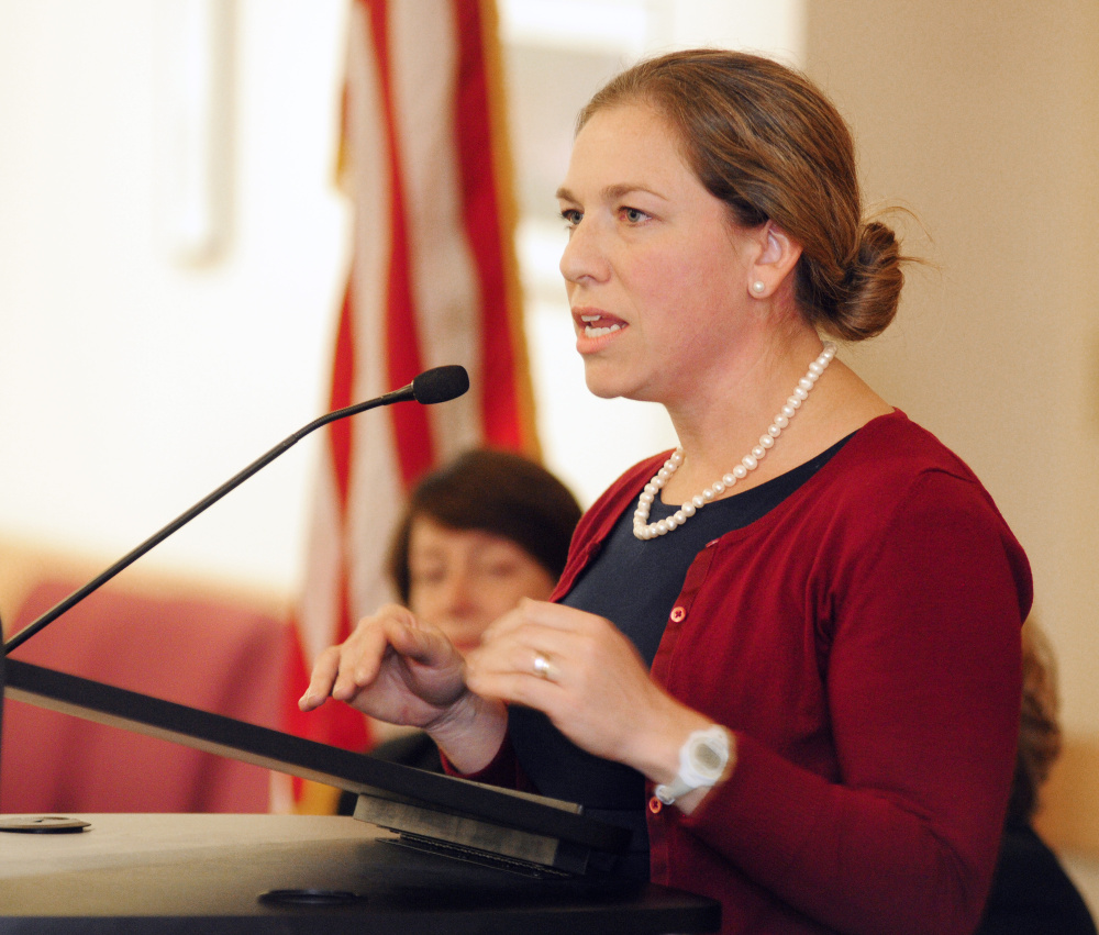 Adria Horn, director of the Maine Bureau of Veterans Services, speaks during Tuesday's event at the University of Maine at Augusta.