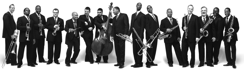 Wynton Marsalis, center, with the Jazz at Lincoln Center Orchestra.