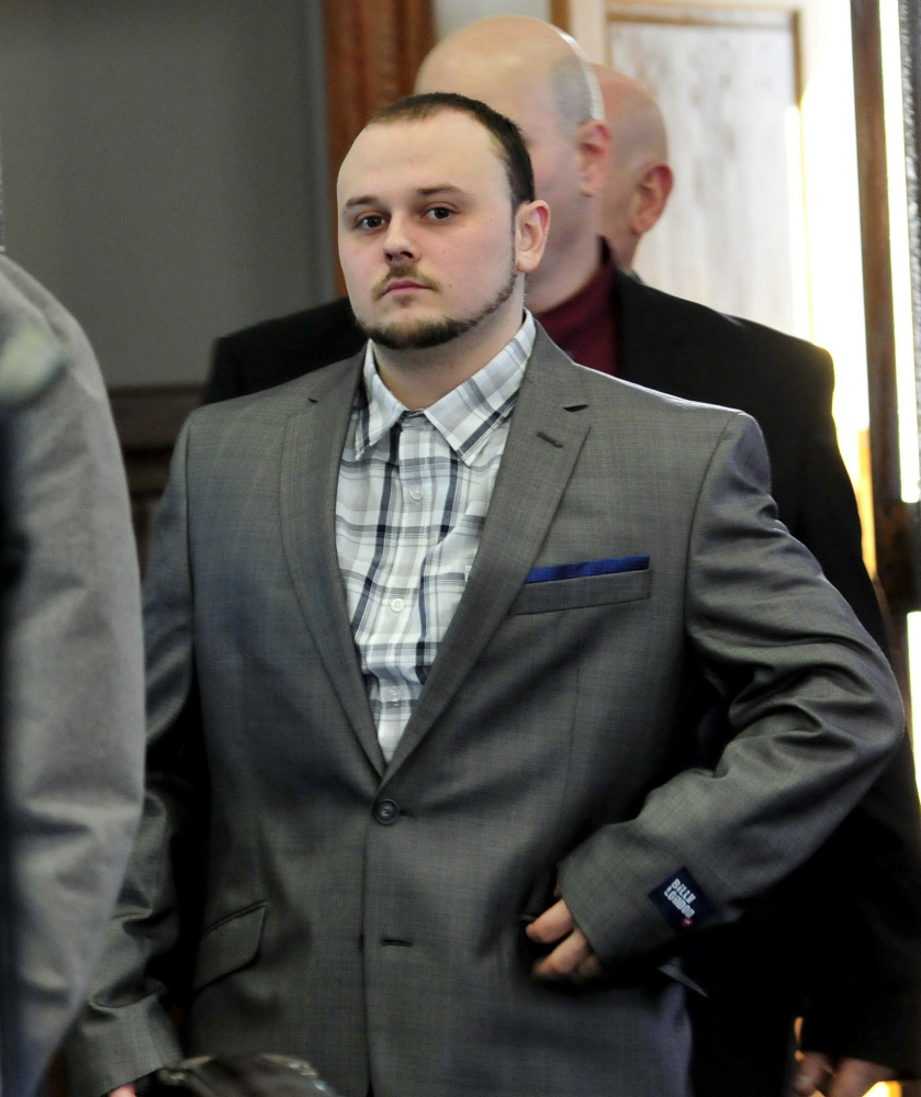 Jason Cote enters Somerset County Superior Court in Skowhegan for a pretrial hearing on Monday. Cote is charged with killing Ricky Cole in Detroit in 2013.