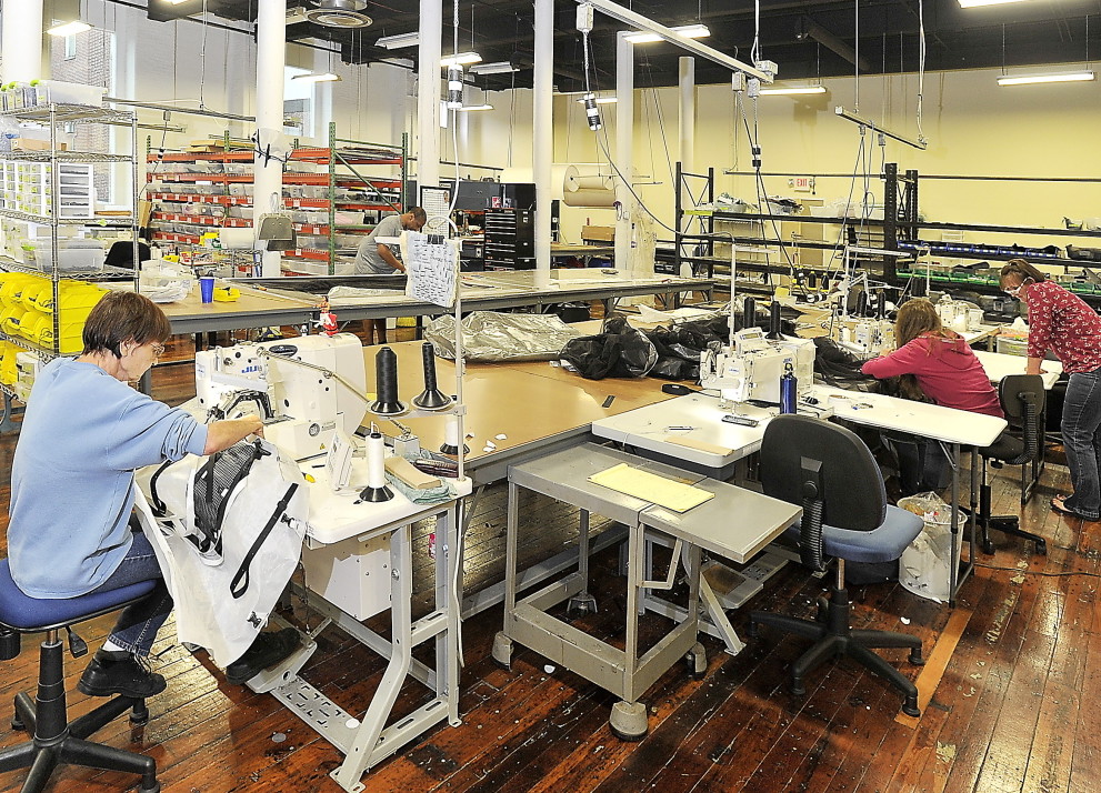 Linda Tardif, one of many stitchers at Hyperlite Mountain Gear, sews the Icepack, one of many ultra-lightweight products being manufactured in the company's facility. (Photo/Gordon Chibroski)