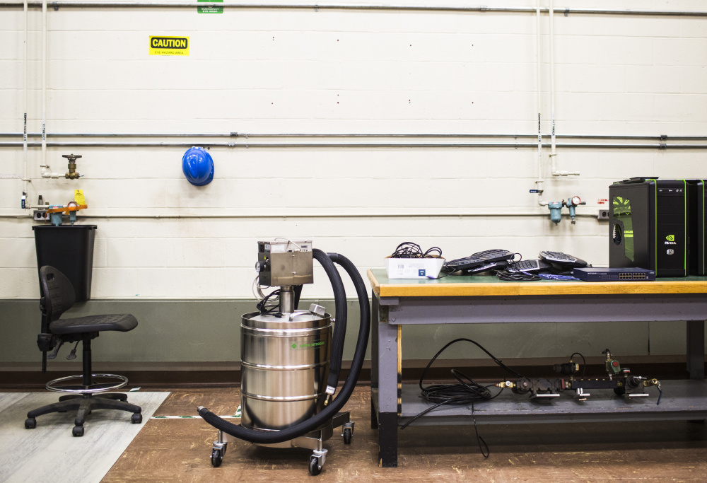 Equipment awaits transfer from the campus in Brunswick. Members of Maine’s composites industry say the lab that’s leaving SMCC gave students a focus on research and not just on manufacturing. Whitney Hayward/Staff Photographer