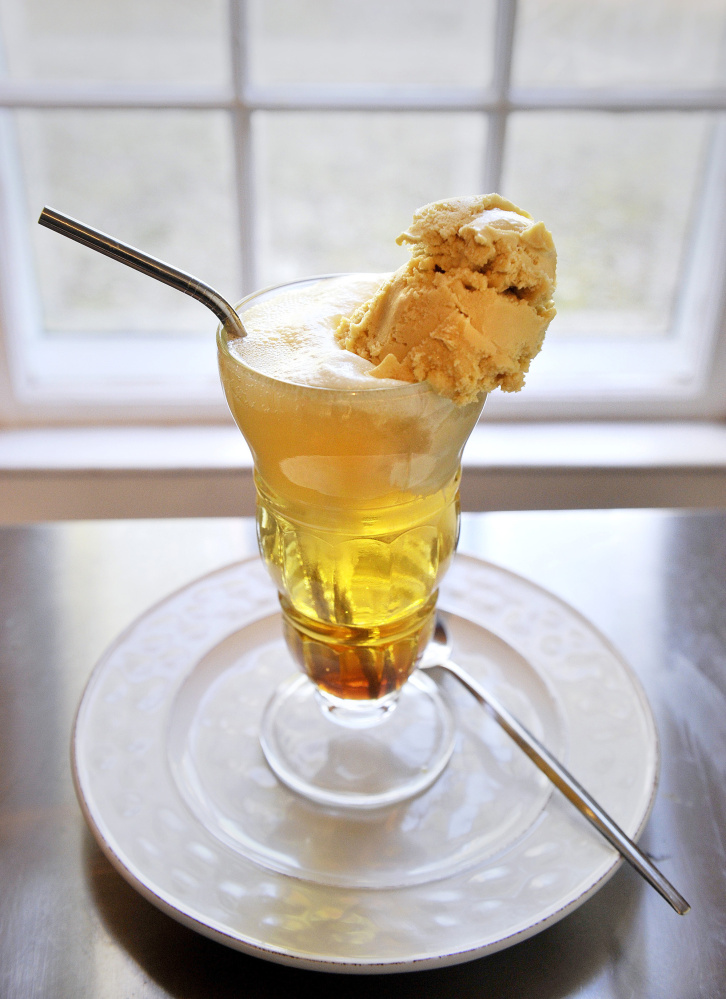 Christine Burns Rudalevige's Maple Ice Cream Soda in her Brunswick kitchen.