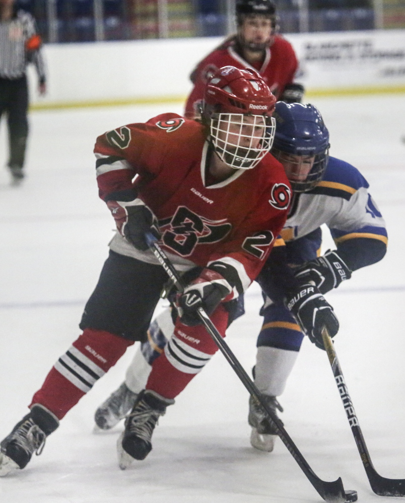 Sami Shoebottom, left, scored 52 goals in only 21 games this winter while leading Scarborough to the girls’ hockey state championship game. For the second year in a row, she’s the Maine Sunday Telegram Player of the Year.