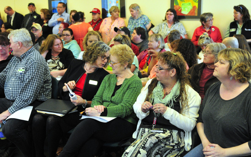 The crowd waits before Friday's hearing by the Health and Human Services Committee on changes to mental health assistance programs.