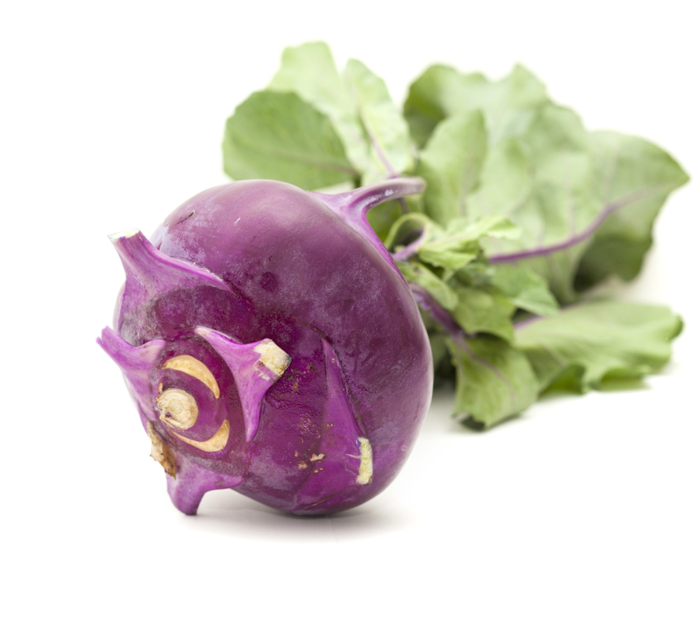 Kohlrabi (above) and celeriac are experiments in the Atwell garden this growing season.