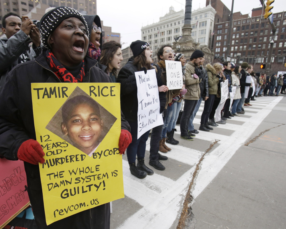 Protesters block Public Square in Cleveland in this 2014 file photo.