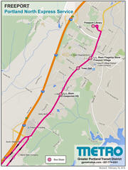 This map shows the four Freeport locations where Portland Metro will be picking up and leaving off passengers beginning in June.