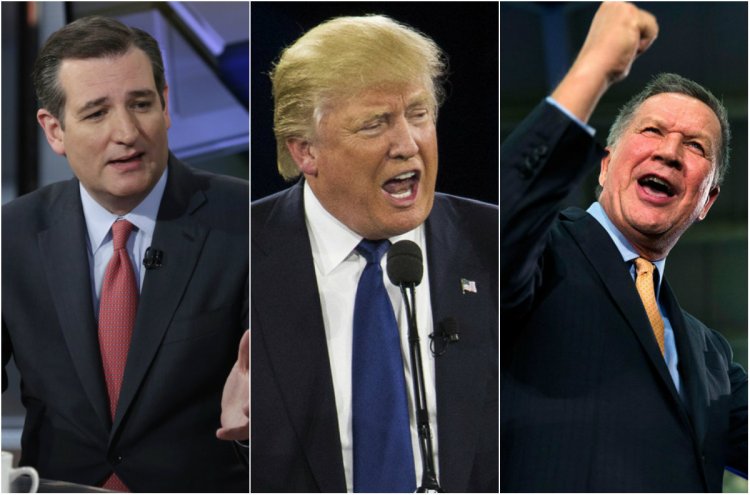 From left, Ted Cruz, who won nearly all of Maine’s 16 counties in the March caucuses, is assured of 12 Maine delegates on the first ballot at the national convention. Donald Trump will get nine delegates and John Kasich will get two.