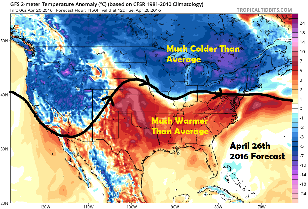 Temperature anomaly compared to average April 26th