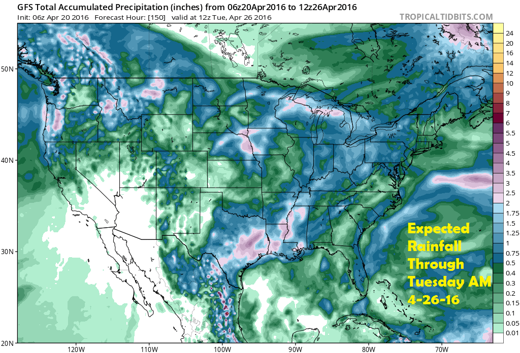 Expected precipitation through Tuesday 8 a.m.