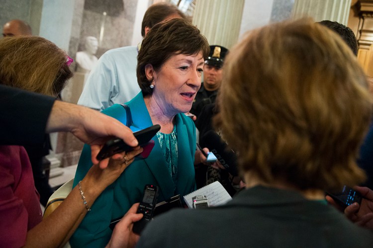 Sen. Susan Collins, R-Maine speaks to reporters on Capitol Hill in Washington, Thursday, June 23, 2016, after a procedural vote on gun legislation. (AP Photo/Evan Vucci)