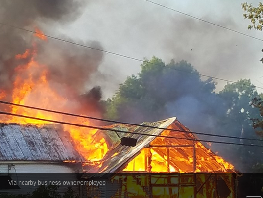 Fire consumes buildings at 209 Ossipee Hill Road in Waterboro on Sunday. (WCSH Channel 6 photo)