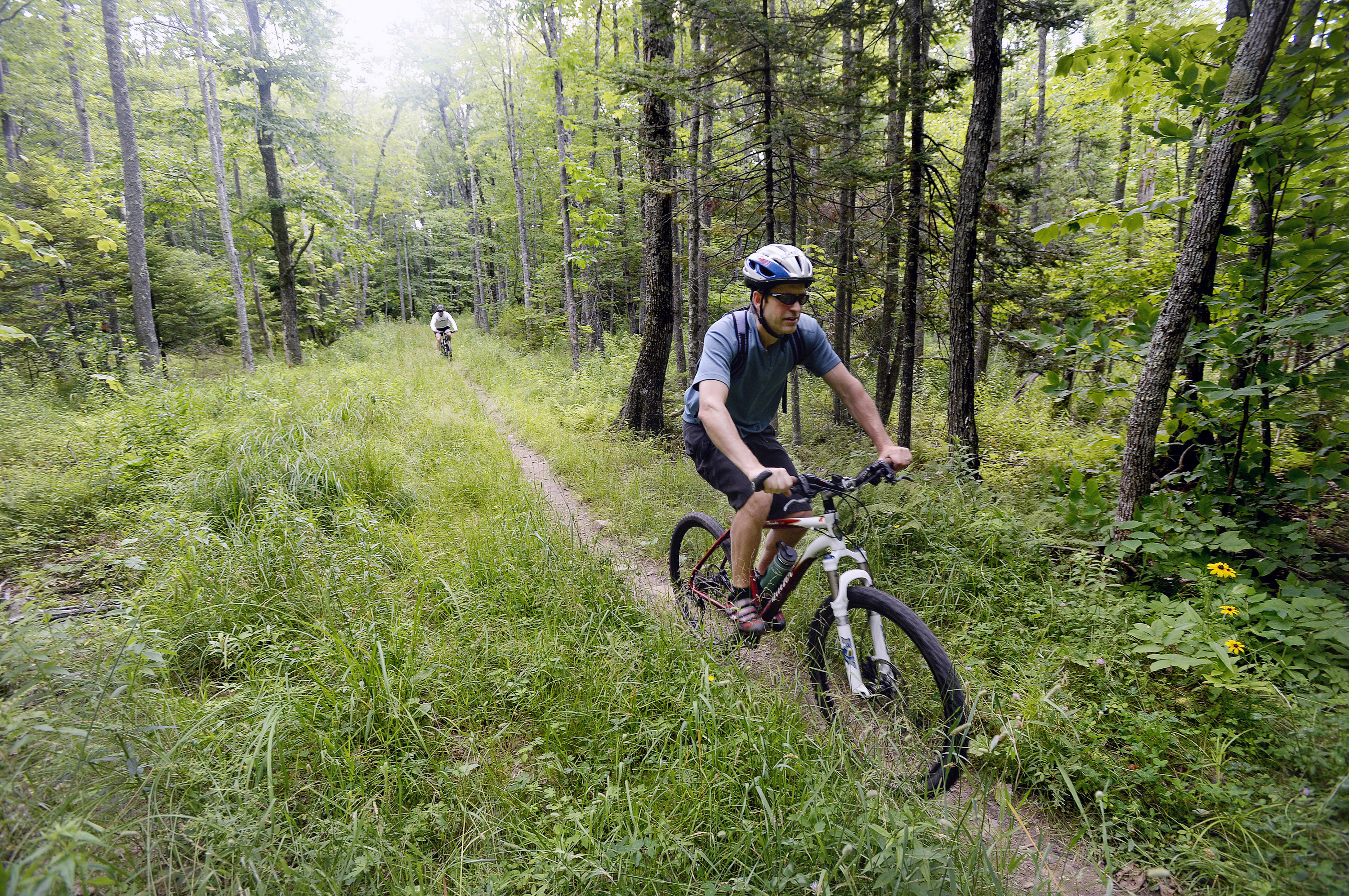 While some sections of the current trail system around Ragged Mountain are suitable for beginners, the expanded system is expected to have more terrain available for new riders. Shawn Patrick Ouellette/Staff Photographer