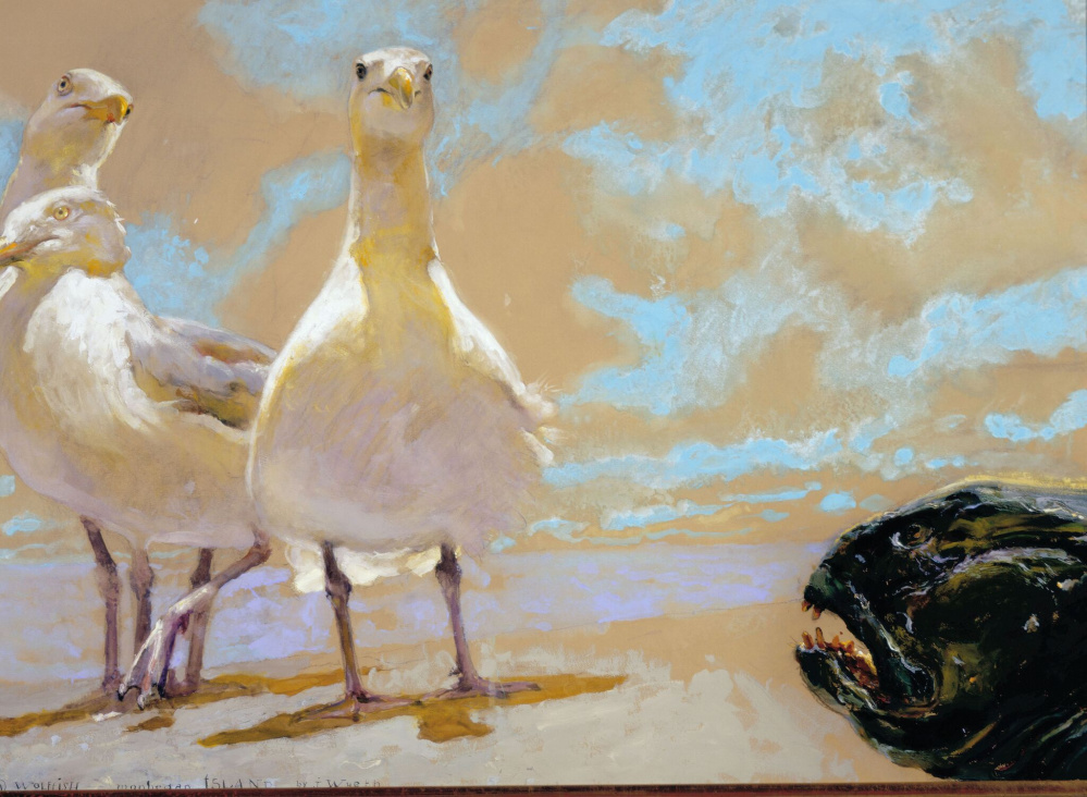 "The Wolffish," Jamie Wyeth, 2004, mixed media on hand-wove toned paper, 25 by 35 inches, courtesy Phyllis and Jamie Wyeth.