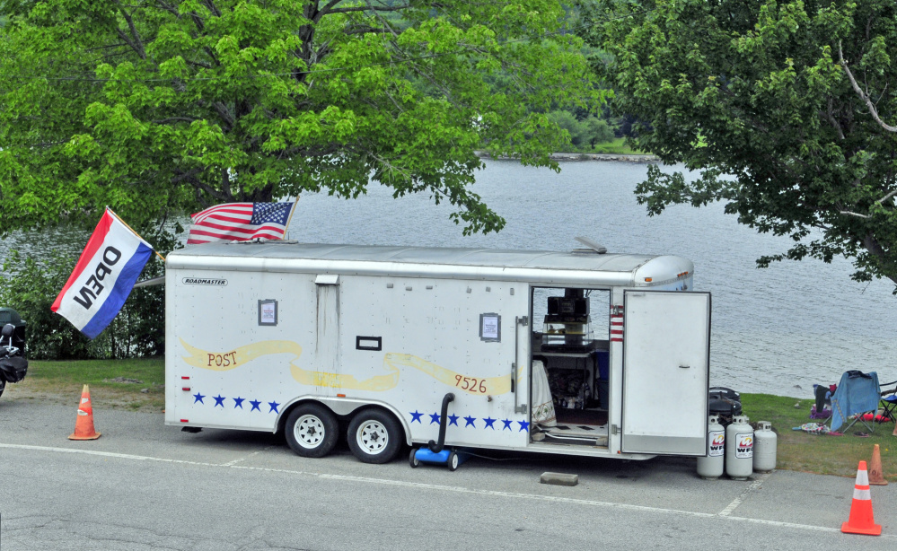 This Friday photo shows the Veterans of Foreign Wars snack shack that was vandalized Wednesday on the shore of Maranacook Lake in Winthrop.