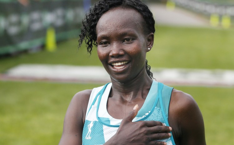 Mary Keitany, 34, of Kenya reacts after winning the TD Beach to Beacon in Cape Elizabeth in August.
Derek Davis/Staff Photographer