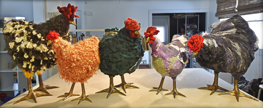 Kansas City artist Sally Jane Linville creates felted wool footstools in her local studio. Rich Sugg/Kansas City Star/TNS