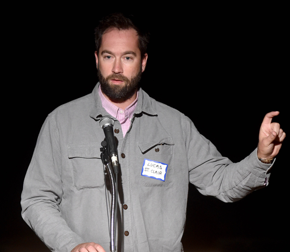 Lucas St. Clair, a member of the Quimby Family Foundation, discusses the new monument Friday at Unity College. He and his mother, Roxanne Quimby, donated the land to the National Park Service.