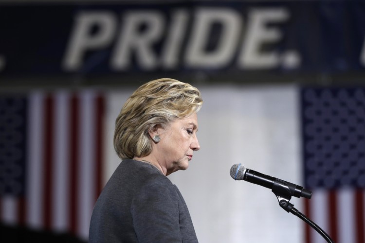 Democratic presidential candidate Hillary Clinton speaks during a Wednesday campaign stop at the University Of New Hampshire in Durham.