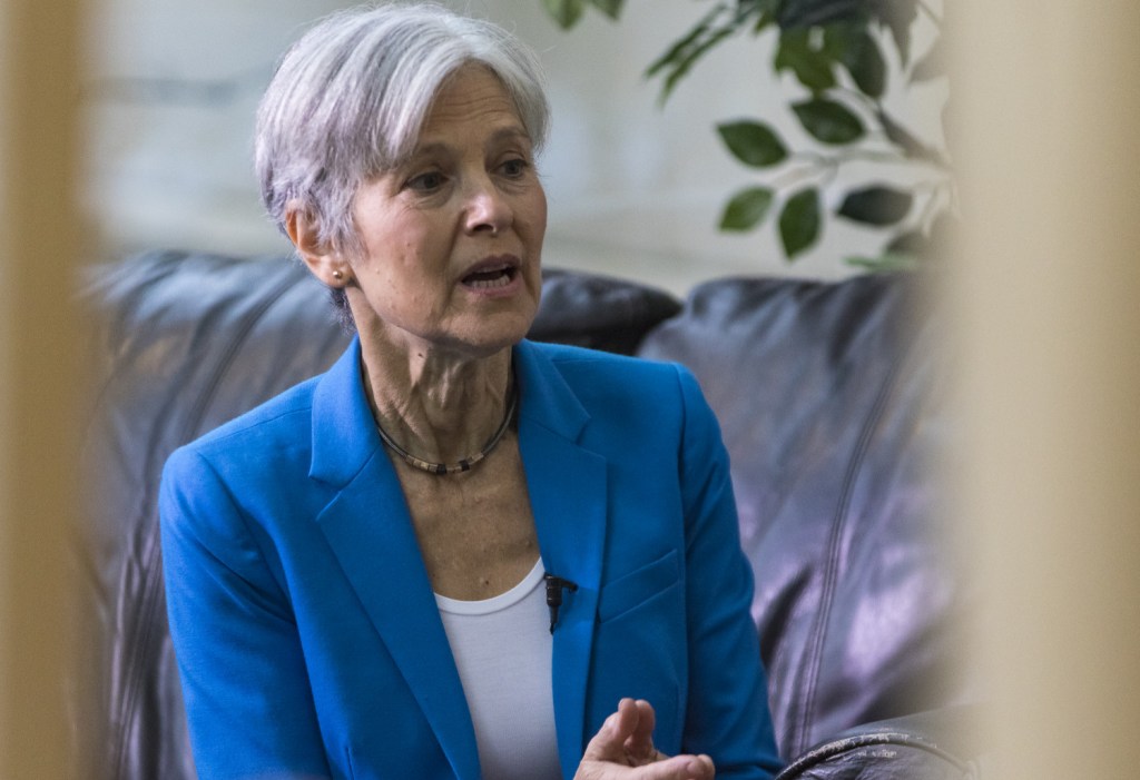 Green Party presidential candidate Jill Stein speaks to reporters before a talk at the University of Southern Maine in September. Stein has raised more than $5 million for election recounts in three states, and on Friday requested a recount in  Wisconsin.