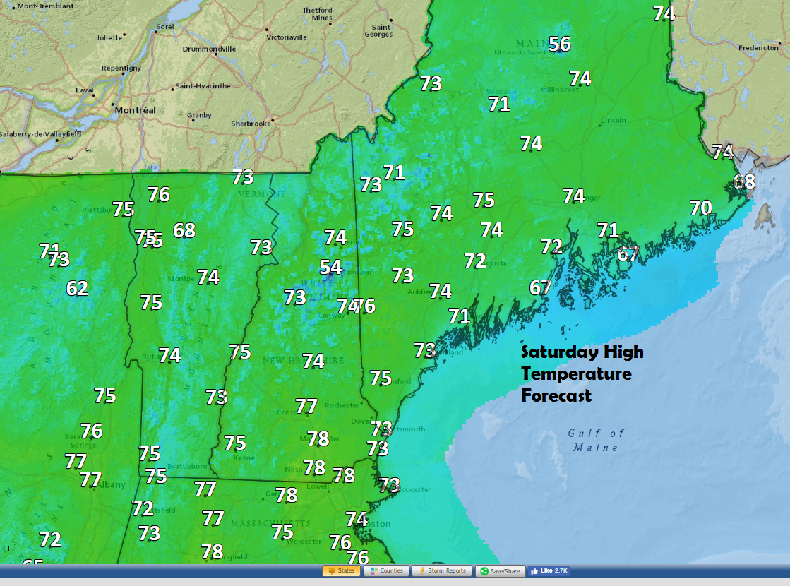 Temperatures will reach the 70s on Saturday in most areas.