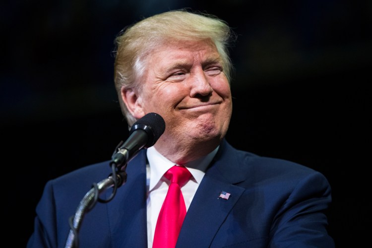 Republican Presidential nominee Donald J. Trump looks on during a rally at Mohegan Sun Arena in Wilkes-Barre Twp., Pa. on Monday.