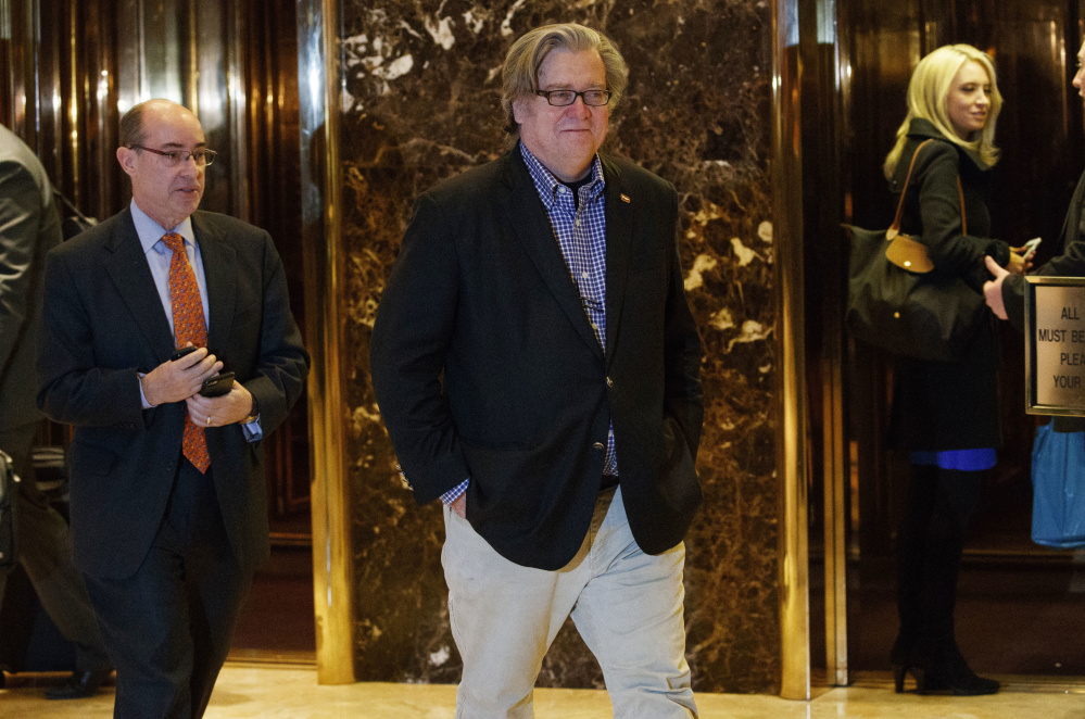 Stephen Bannon leaves Trump Tower in New York in November.