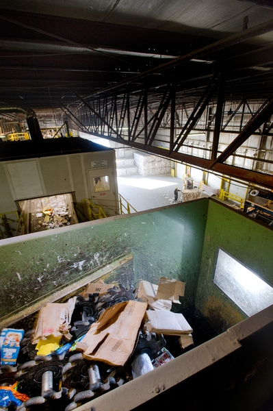 Sorting machinery is seen in operation at ecomaine, which is the company Waterville contracts with to dispose of its recyclables. The company says it will no longer accept plastic retail and grocery bags because the items clog up the sorting machines at its recycling facility in Portland.