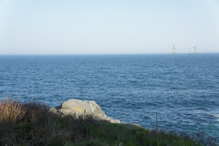 This artist rendering shows what the wind turbines would look like facing south from Monhegan Island's Norton’s Ledge.
