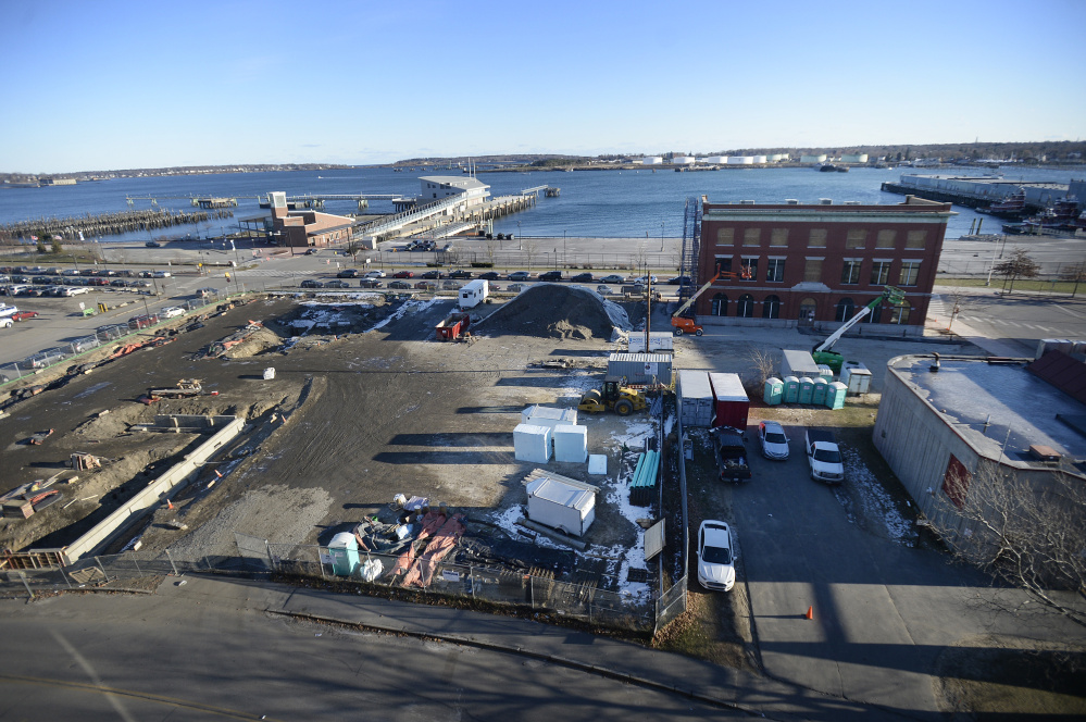 The block of land bounded by India, Thames, Hancock and Fore Streets in Portland is seen for a massive development.