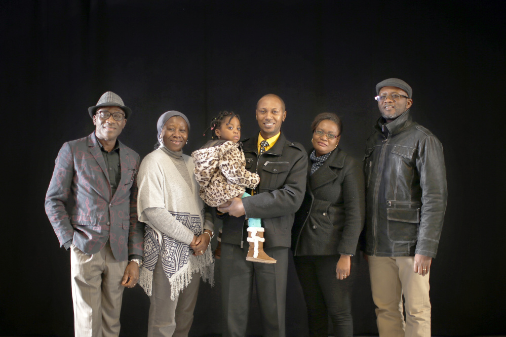 Members of the Congolese Community of Maine have paired with the United Way's Brick & Beam Society to kick off a new dual-generation English language and literacy program. From left: Prosper Lohomboli, board member of the Congolese Community of Maine; Micky Bondo, board member, Celeste N'koy-Bofumbo; Henri N'koy-Bofumbo, president; Immaculee Basiluabo, member; board member Jean-Marie Selengbe.