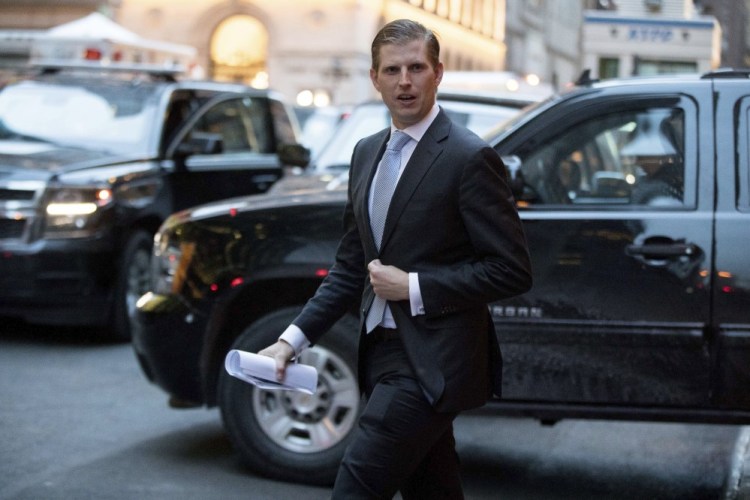 Eric Trump leaves Trump Tower in New York on Jan. 6.