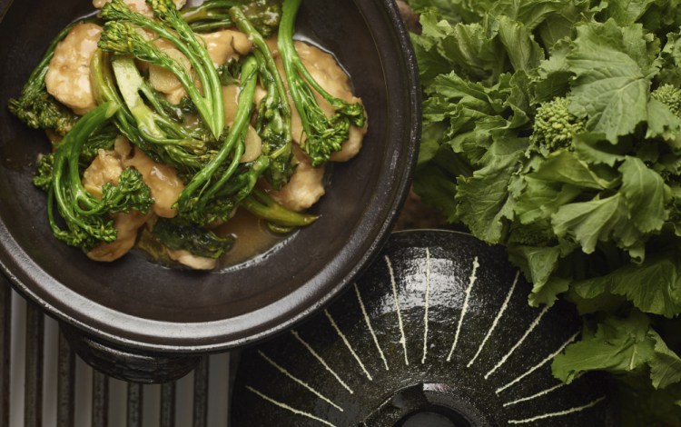 Broccoli rabe with Chinese take-out chicken.