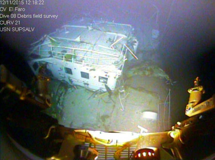 The bridge of the sunken El Faro is shown on the ocean floor, under 15,000 feet of water off the Bahamas. 