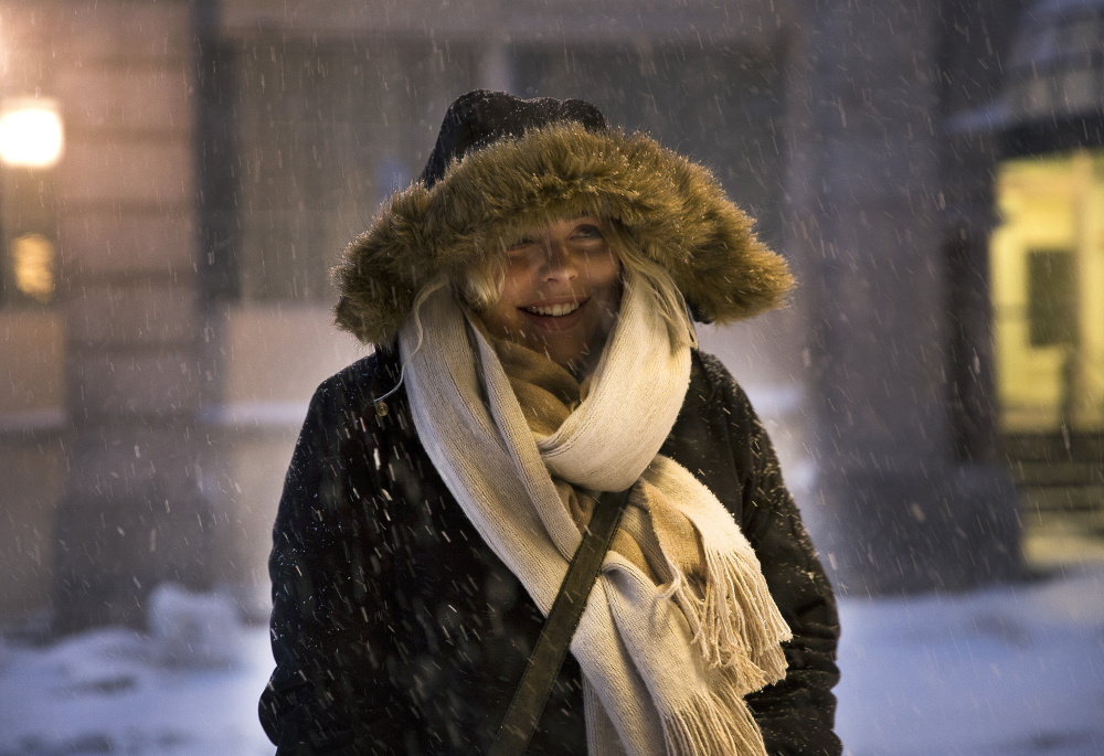 Lauren Williamson, a server at The Press Hotel in Portland, said she is one of several hotel employees who will stay overnight at the hotel so they can be available to work tomorrow, despite the blizzard.