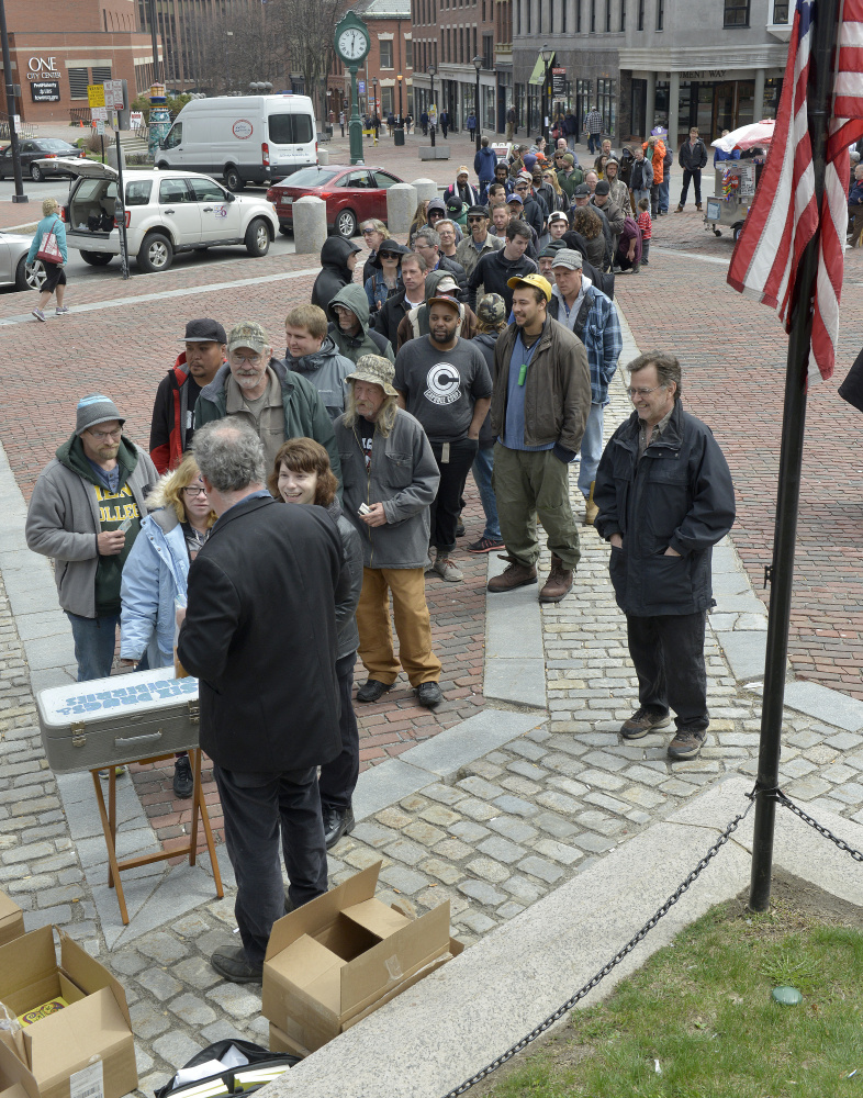 A note handed out with the pot included a caution: "This herbal gift must be used in accordance with Maine law. Do not fly airplanes, drive motor vehicles, skateboards or bicycles for 3 hours after smoking, vaping or eating."