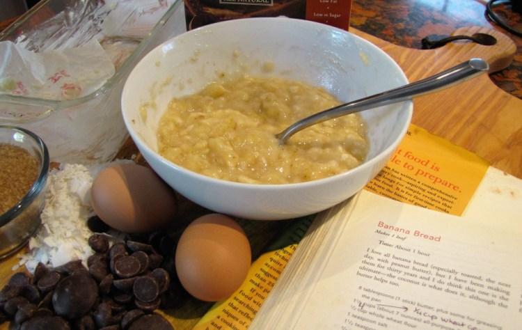 Ingredients ready to go into Christine Burns Rudalevige’s favorite banana bread.