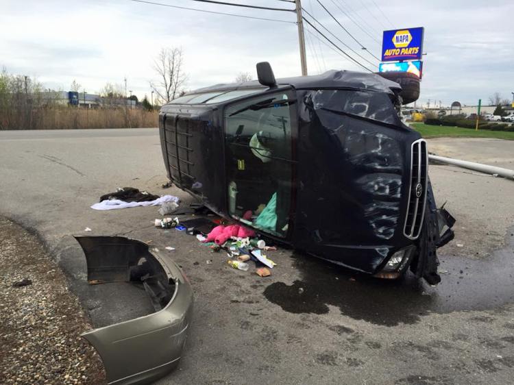 Police found this Subaru Outback rolled over on Larrabee Road in Westbrook with no one inside.