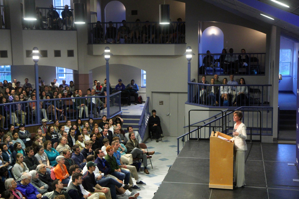 Former Acting U.S. Attorney General Sally Yates speaks on Wednesday night at Colby College in Waterville.