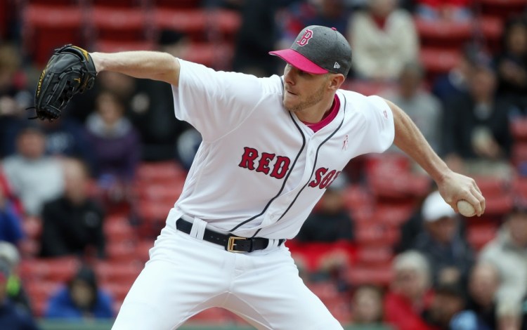 Boston Red Sox's Chris Sale pitches during the first inning of a game against the Tampa Bay Rays, Saturday, May 13, 2017, in Boston. Sale struck out 12 batters in 7 innings to lead the Red Sox to a 6-3 victory.